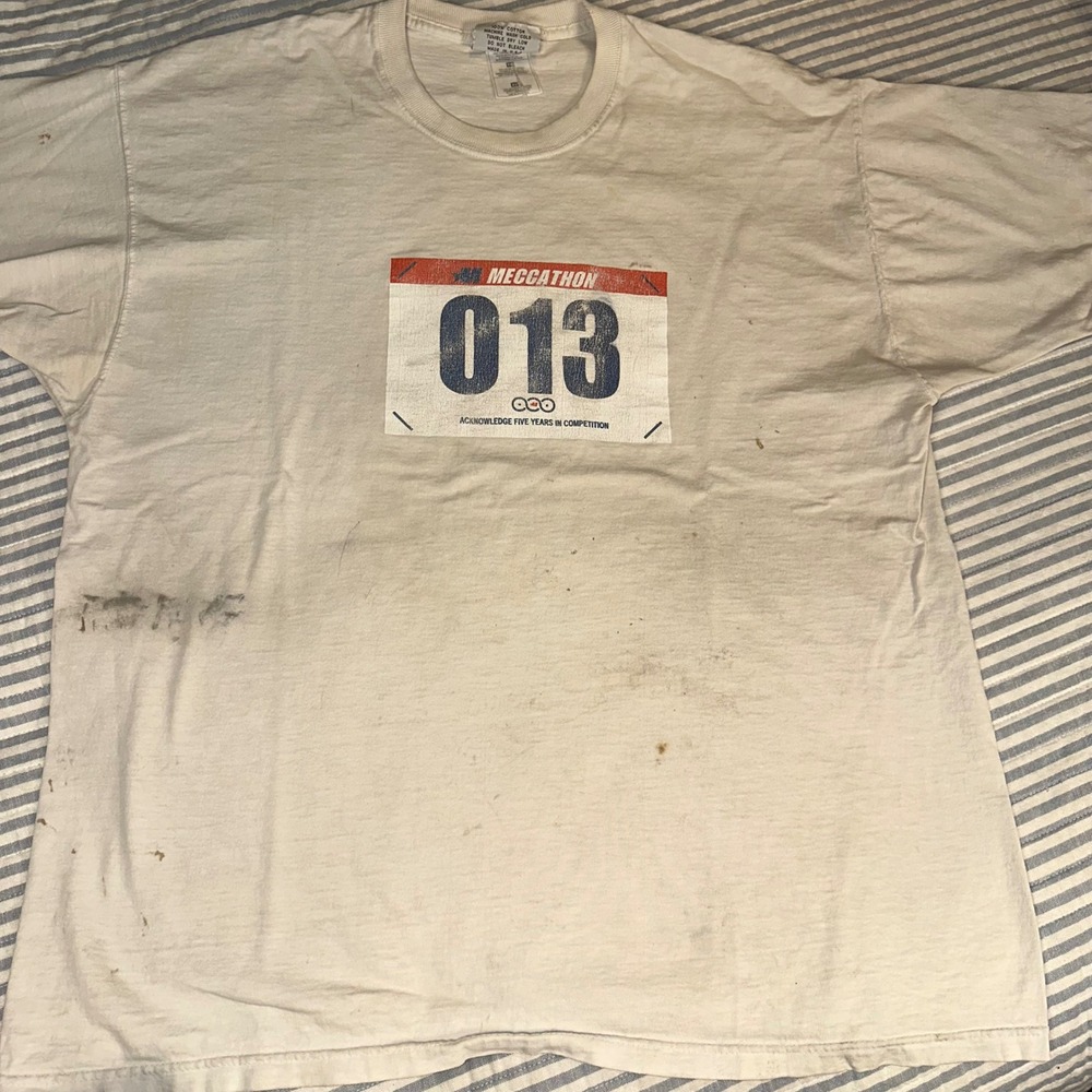 Vintage Mecca USA Meccathon T-Shirt Men XL White Graphic Race Bib 90s Streetwear